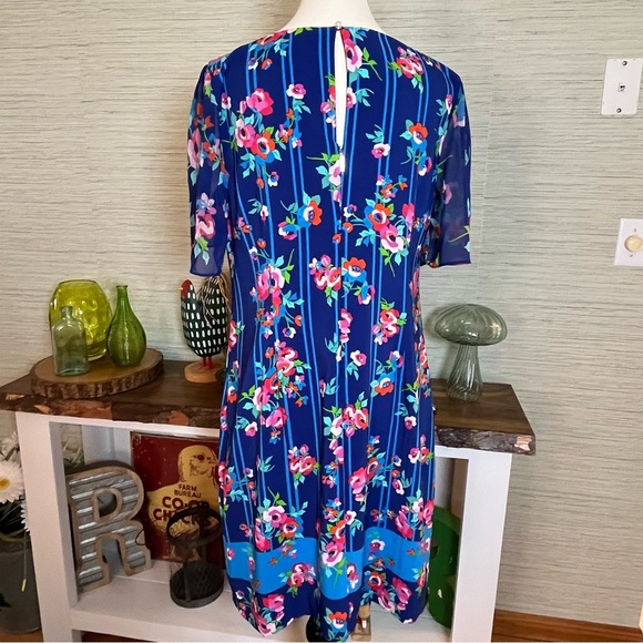 Karl Lagerfeld Paris Blue Floral Short Sleeve Striped Sheath Dress Women Size 10 - Picture 9 of 10